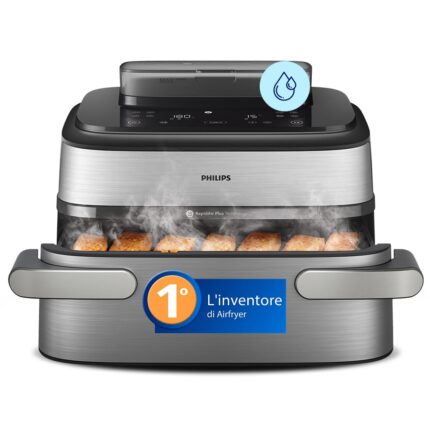 Philips Airfryer 5000 Friggitrice ad Aria 9.5L con Vapore SteamFry, Cestello Flexi NA565/00