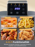 Friggitrice ad Aria FOHERE Portatile 4L+1,5L, 2 Contenitori in Vetro, 5 Programmi, Touch Screen Blu - immagine 3