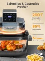 Friggitrice ad Aria FOHERE Portatile 4L+1,5L, 2 Contenitori in Vetro, 5 Programmi, Touch Screen Blu - immagine 2